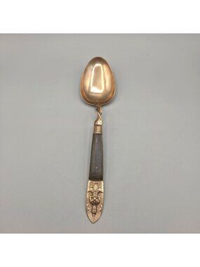 Vintage Siam Brass Rosewood Serving Spoon Twisted Handle Design Ornate Engraved